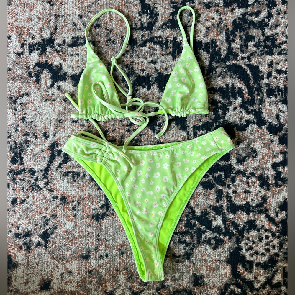 Tiger Mist Lime Green Floral Bikini